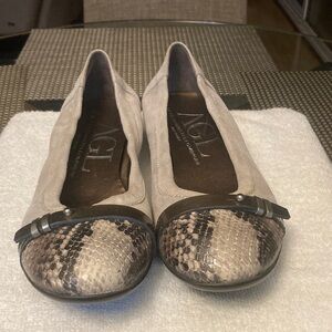 AGL Beige and Snake Print suede Loafers